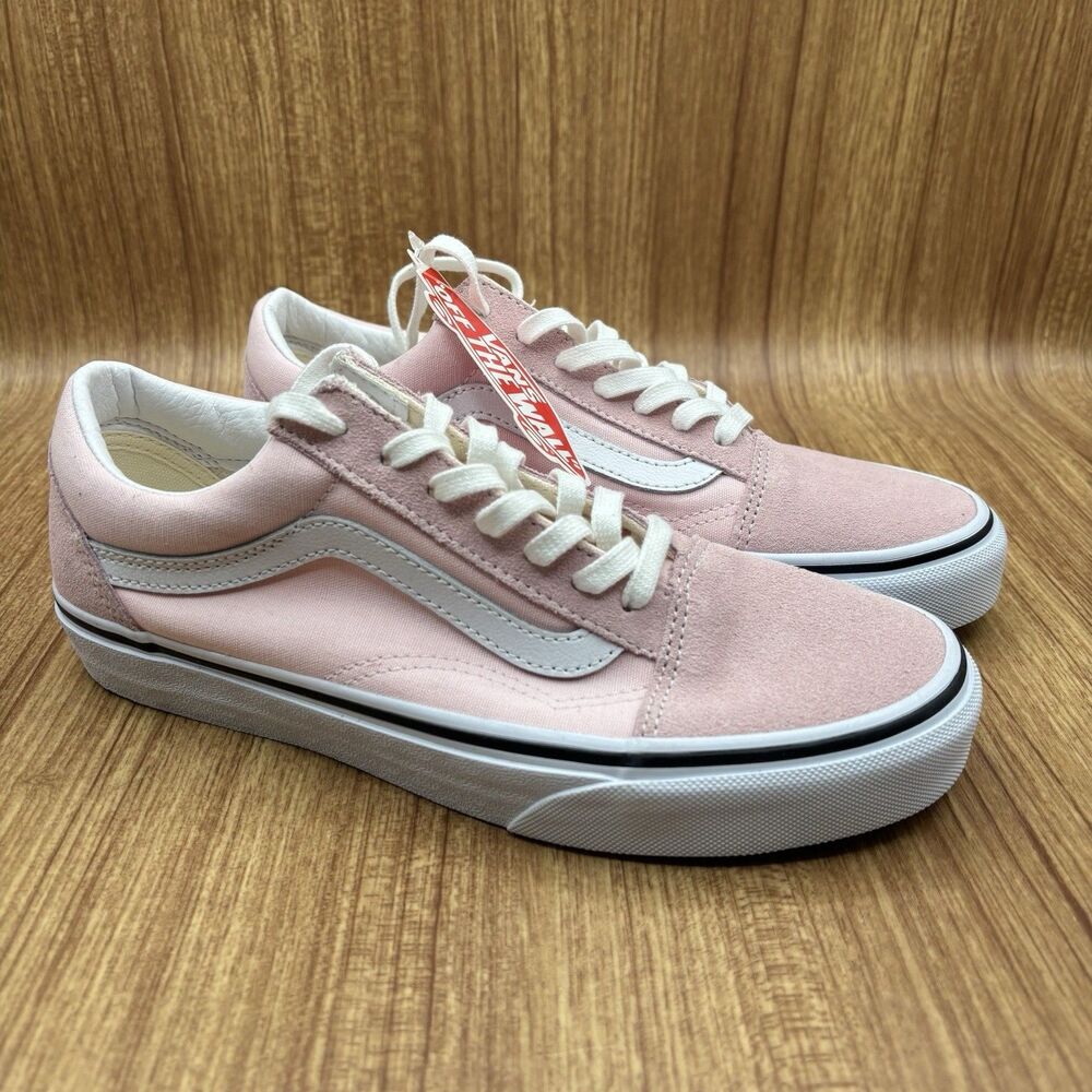 Vans Old Skool Shoes‎ Womens 8 Blushing Pink True White Canvas Suede Sneakers